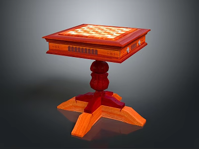 Red Chessboard Table With Carved Details And Multi Legged Base 3d model