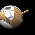 Industrial Equipment Spherical Design With Metallic Golden Wooden Texture White Section And Pipe Protrusion