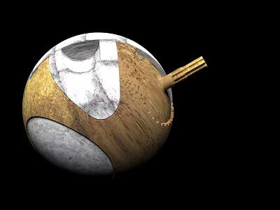 Industrial Equipment Spherical Design With Metallic Golden Wooden Texture White Section And Pipe Protrusion 3d model