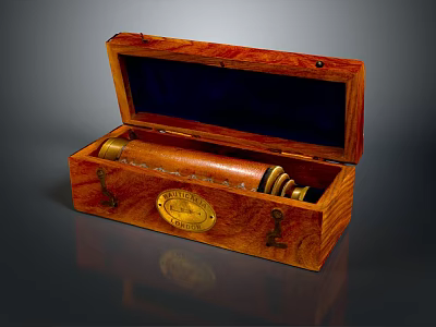 Open Antique Wooden Box Featuring Brass Fittings And Metal Components Inside 3d model
