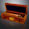 Open Antique Wooden Box Featuring Brass Fittings And Metal Components Inside