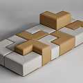 Modern Modular Sectional Sofa With Beige And Brown Cube Shaped Interlocking Modules