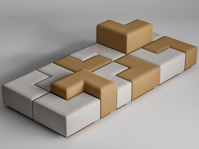 Modern Modular Sectional Sofa With Beige And Brown Cube Shaped Interlocking Modules 3d model