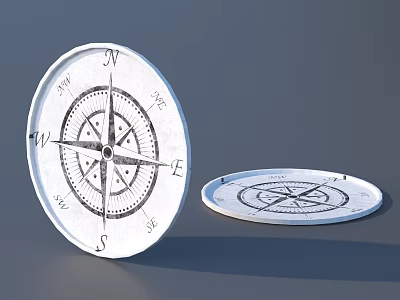 Decorative Ornament Set of Two White Compass Decor Pieces with Classic Design 3d model