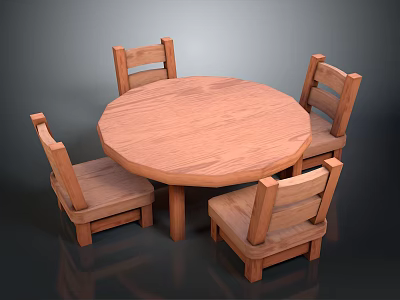 Simple Solid Wood Dining Set With Round Table And Four Wooden Chairs 3d model