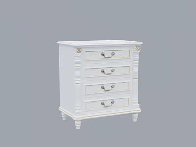Classic White Bedside Table With Storage Drawers Carved Details And Turned Legs 3d model
