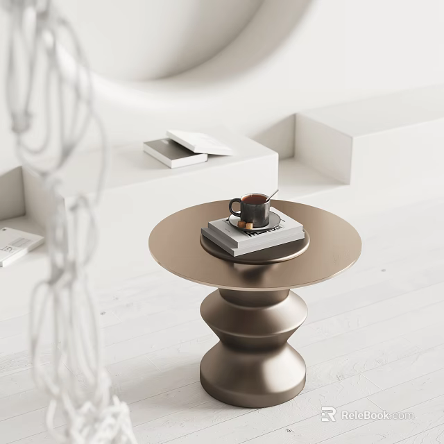 Modern Round Metallic Coffee Table With Coffee Cup Book And Geometric Decor In Minimalist Space 3d model 