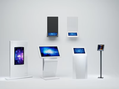 Modern Public Interactive Kiosks With Floor Standing And Wall Mounted Touchscreen Displays 3d model