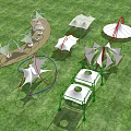 Outdoor Tensile Membrane Playground Structures With Various Shapes On Green Lawn