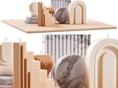 Beige Geometric Decorative Ornament Set With Marble Texture And Arch Shapes 3d model