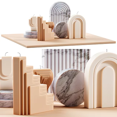 Beige Geometric Decorative Ornament Set With Marble Texture And Arch Shapes 3d model
