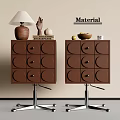 Brown Side Tables With Round Drawer Design Metal Base Wheels And Decorative Items 3d model