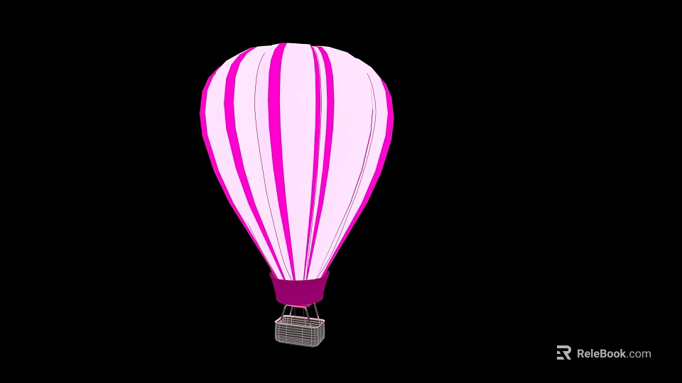 Public Facility Hot Air Balloon With Pink White Stripes And Basket 3d model 