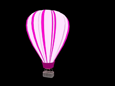 Public Facility Hot Air Balloon With Pink White Stripes And Basket 3d model