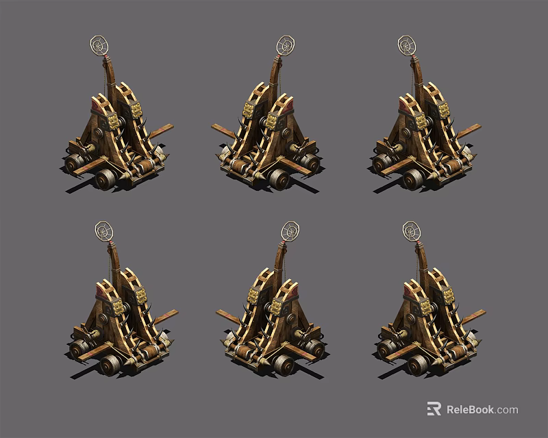 Ancient Mechanical Siege Weapons With Wooden Metal Structure And Wheels 3d model 