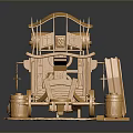 Intricate Golden Carriage Model With Canopy Wheels Barrels And Base