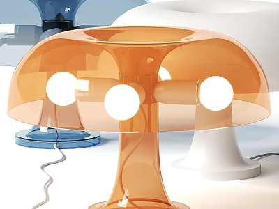 Modern Orange Mushroom Shaped Table Lamp with Three Transparent Bulbs for Home Decor 3d model