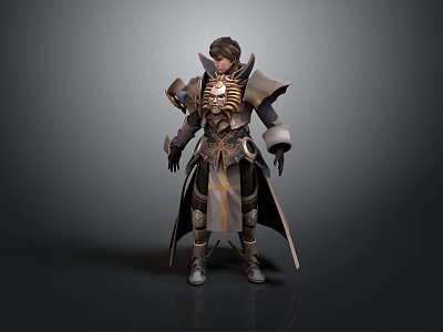 Fantasy Warrior 3D Model With Intricate Armor And Long Cloak 3d model