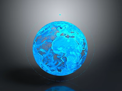 Glowing Blue 3D Earth Digital Rendering With Neon Lines And Tech Background 3d model