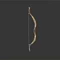 Traditional Wooden Weapon Bow Featuring Brown Patterned Design Black Handle And Taut String