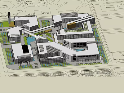 Contemporary Commercial Street Design With Modern Buildings Open Spaces And Green Areas 3d model