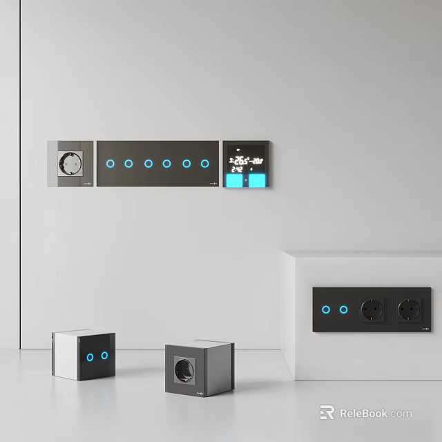 Modern Sleek Switch Panels With LED Indicators Multiple Buttons And Socket Outlets 3d model 