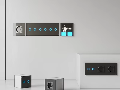 Modern Sleek Switch Panels With LED Indicators Multiple Buttons And Socket Outlets 3d model