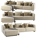 Modern Beige Sectional Sofa Interior With Plush Pillows And Soft Throw Blanket 3d model