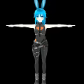3D Animated Game Character With Blue Hair Rabbit Ears Black Orange Outfit And Arms Outstretched