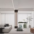 Modern Living and Dining Room Interior Design With White Blinds Sofa Coffee Table And Plants