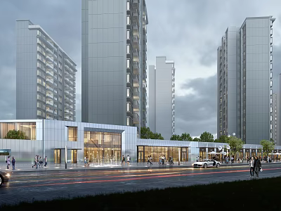 Modern Sales Office Building With Urban Street Pedestrians And High Rises 3d model