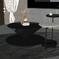 Modern Black Coffee Table With Marble Top And Decorative Items On Round Rug 3d model