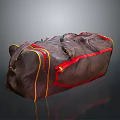 Brown Leather Duffel Bag With Red And Yellow Stripes And Zipper Closure Handles