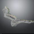 Detailed 3D Topographic Terrain Model With Mountain Range And Valley Structure