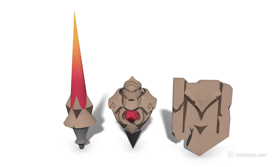 Mystical Character With Creature Core Spear Weapon And Rock Shield Structure 3d model 
