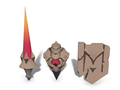 Mystical Character With Creature Core Spear Weapon And Rock Shield Structure 3d model
