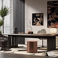 Tea Table and Chairs in Modern Living Room With Potted Plants and Decorative Paintings