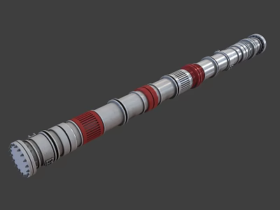 Industrial Mechanical Cylindrical Component With Silver Red Rings Multiple Segments And End Connectors 3d model