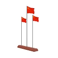 Three Chinese National Flags Neatly Mounted On Brown Base Stand
