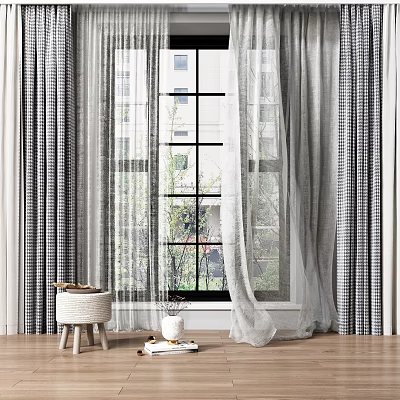 Modern Striped Curtains With Sheer Panels And Natural Light Window View 3d model