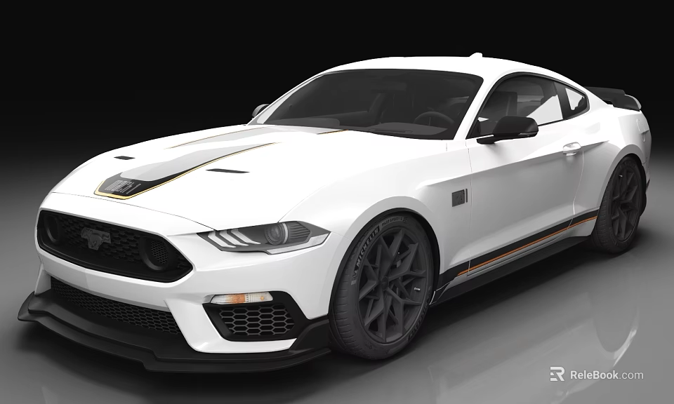 White Sports Car Featuring Black Wheels Yellow Stripes And Aerodynamic Design 3d model 