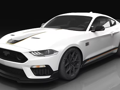 White Sports Car Featuring Black Wheels Yellow Stripes And Aerodynamic Design 3d model