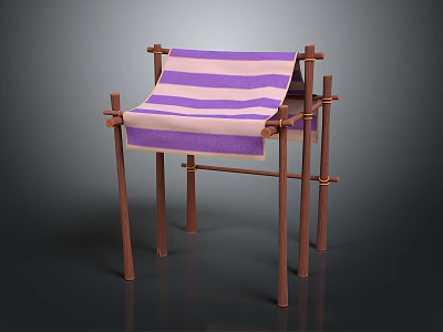 Wooden Frame Architectural Structure With Pink And Purple Striped Fabric Covering 3d model