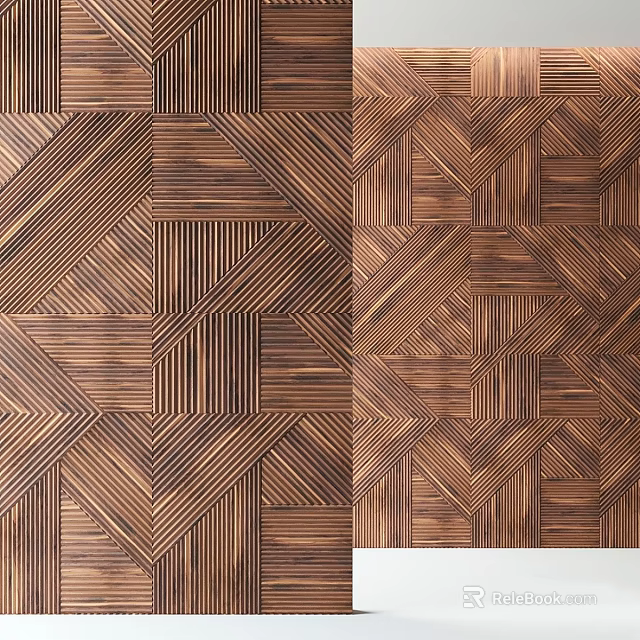 Elegant Wooden Wall Decor With Intricate Geometric Patterns And Striped Details 3d model 