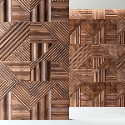 Elegant Wooden Wall Decor With Intricate Geometric Patterns And Striped Details 3d model