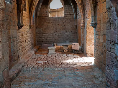 Ancient Architecture Ruins With Stone Walls Arched Structures And Sunlit Stone Floor 3d model