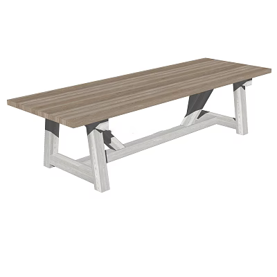 Long Simple Wooden Top Desk With White Frame And Minimalist Design 3d model