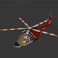 Red Helicopter With Red And White Propellers Orange Tips And Detailed Fuselage