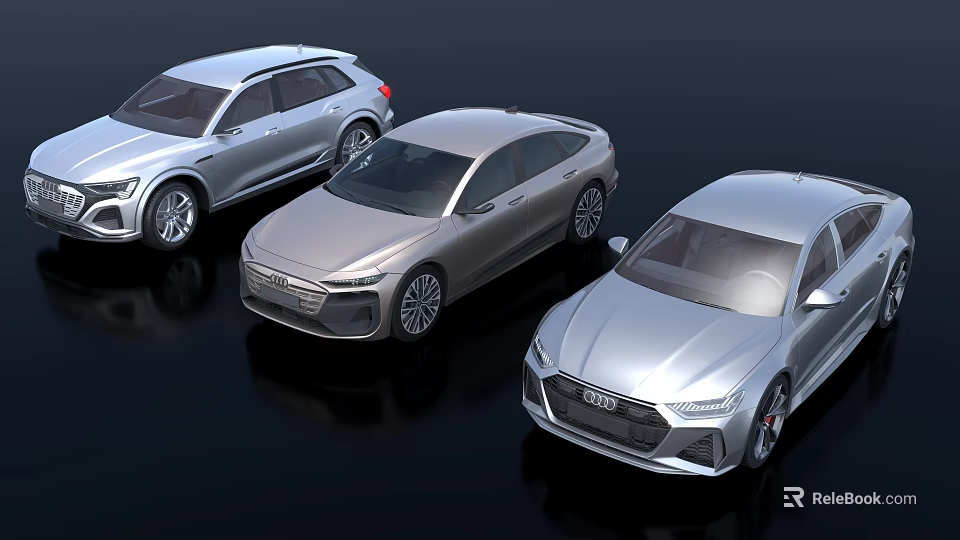 Three Silver Audi Cars Showcase Modern Exterior Design And Different Models 3d model 