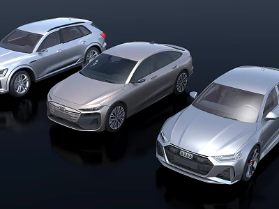 Three Silver Audi Cars Showcase Modern Exterior Design And Different Models 3d model